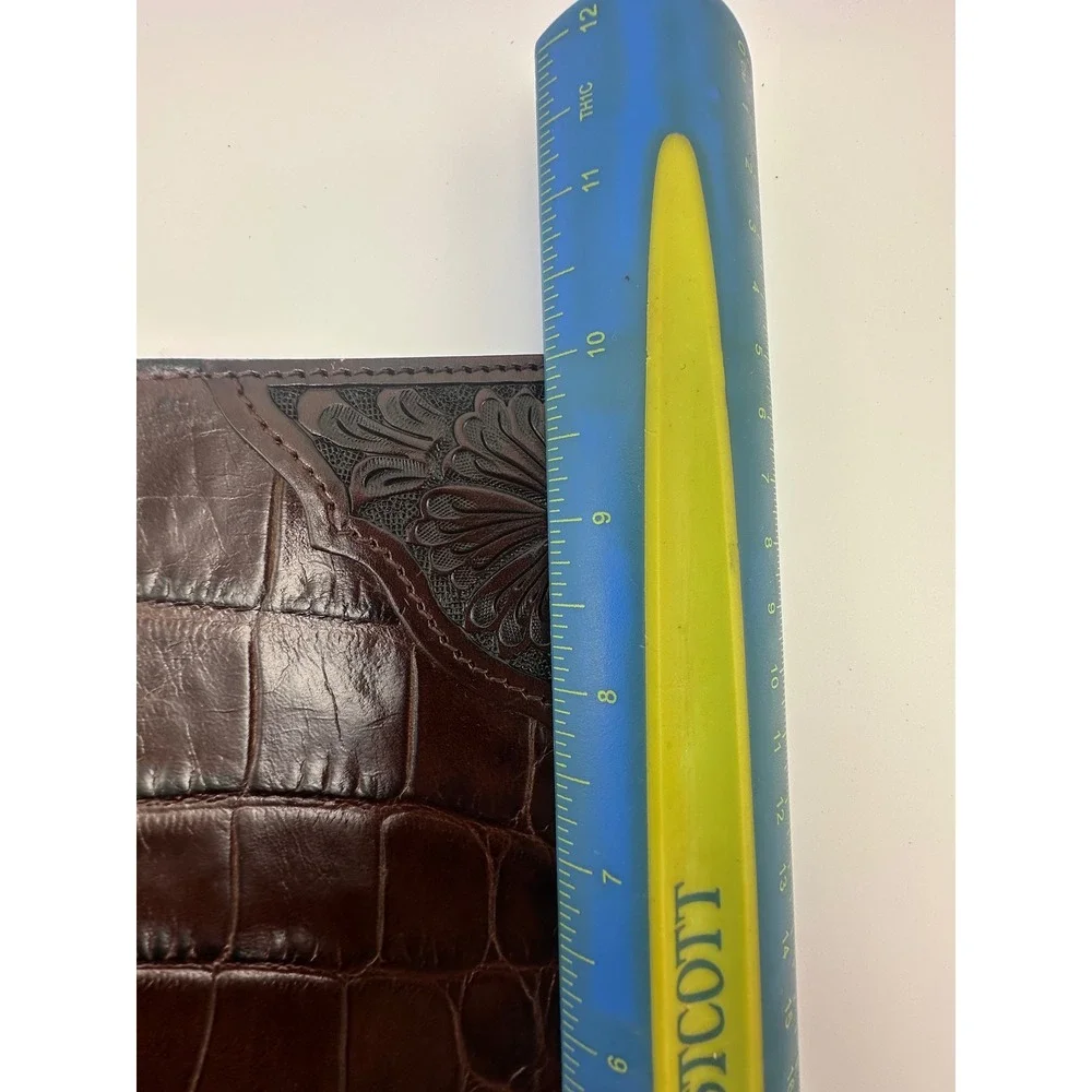 3-D Belt Co Dark Brown Leather Tooled Floral Croc Embossed Tablet Case G214 NEW
